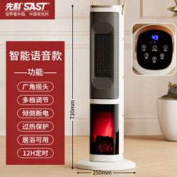 先科（SAST）取暖器遙控壁爐塔式立式電暖器速熱電熱暖風機搖頭