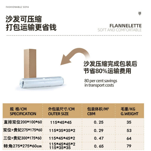 壓縮沙發方塊燈芯絨客廳中古風豆腐塊直排貴妃無骨架布藝沙發組合