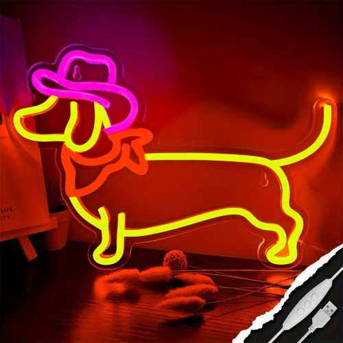 臘腸犬鬭牛犬喝酒貓滑板狗霓虹燈usb供電月亮貓led燈牌