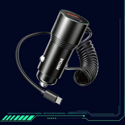 WEKOME車用充電器Type-C自帶彈簧線超級快充66W通用USB點菸器車充