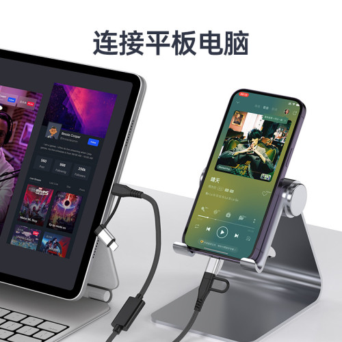 雙向對錄線兩頭Type-C接口雙頭Lightning插頭手機錄音編織內錄線