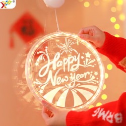 發光happy newyear字母吸盤led彩燈掛件蛇年春節氛圍裝飾布置掛飾