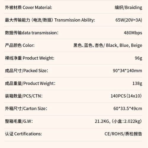 WEKOME手機掛繩數據線 適用安卓65W蘋果PD快充編織掛脖斜背充電線