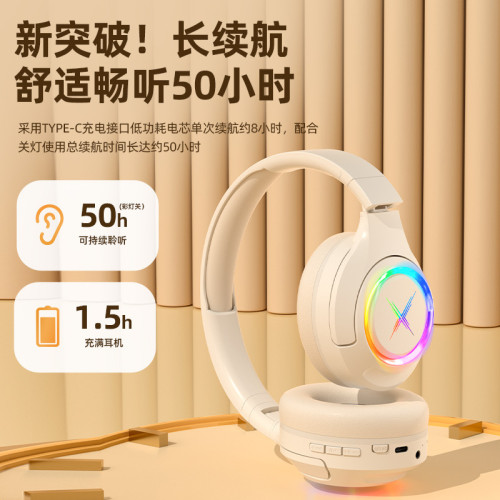 藍牙耳機頭戴式無線可插卡降噪電競遊戯超長續航發光手機通用