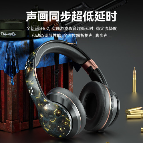 爆款無線藍牙耳機頭戴式國潮風網紅款潮流塗鴉重低音遊戯