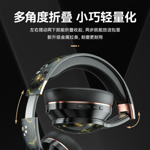 爆款無線藍牙耳機頭戴式國潮風網紅款潮流塗鴉重低音遊戯