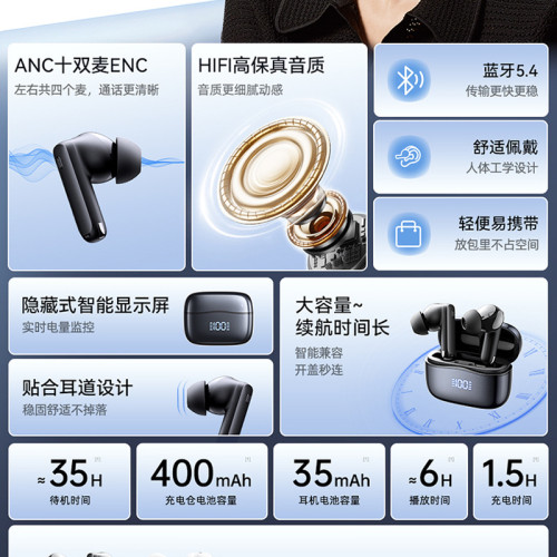remax 電量數顯ANC降噪藍牙耳機 手機音樂耳塞藍牙無線耳機禮品