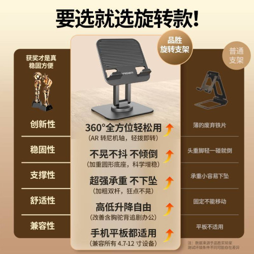 品勝手機桌面平板三軸折曡支架360°可旋轉適用4.7-12.9英寸防滑
