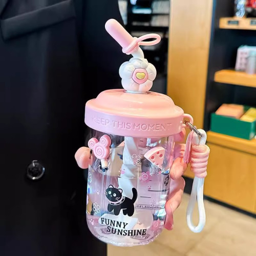 可愛攪拌杯2025新款女高顔值塑膠杯夏季帶吸管女學生個性可攜式水杯