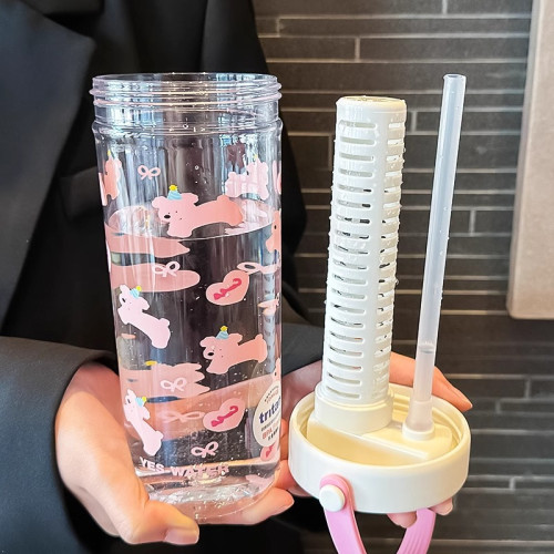 小清新塑膠杯吸管杯新款女高顔值大容量帶茶倉水杯夏天學生杯