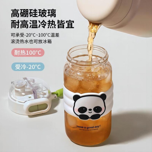 繽紛動物玻璃杯水杯高硼矽玻璃杯女高顔值雙飲吸管杯夏季學生可攜式