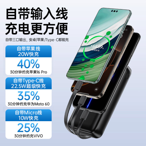 REMAX行動電源自帶4線20000安培快充充電寶PD20w自帶線充電寶禮品