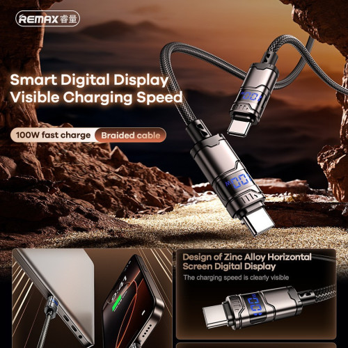 remax數據線100W快充數顯type-c手機充電線PD30W適用蘋果16安卓