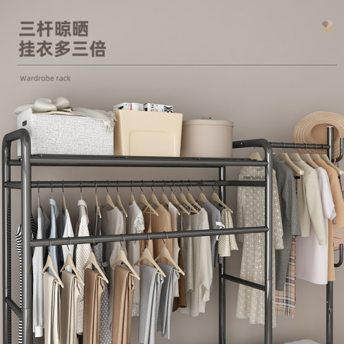 掛衣架落地臥室家用可移動雙桿置物衣帽架簡易收納架立式晾衣架子