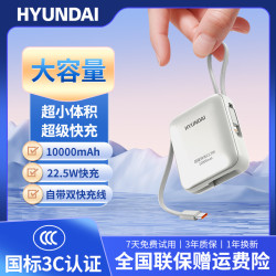 現代迷你便捷快充充電寶10000安培大容量自帶線行動電源禮品T179L