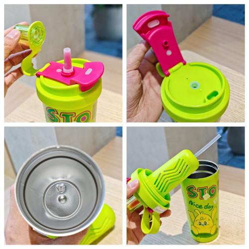 可愛卡通咖啡杯可攜式小年輕真空吸管杯高顔值不鏽鋼水杯禮品杯