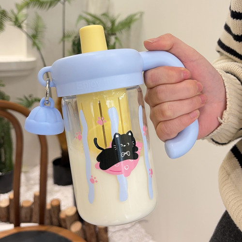 水杯玻璃杯女生泡茶杯2025新款夏季高顔值把手辦公室可愛吸管杯子