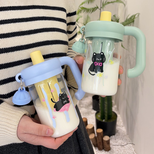 水杯玻璃杯女生泡茶杯2025新款夏季高顔值把手辦公室可愛吸管杯子