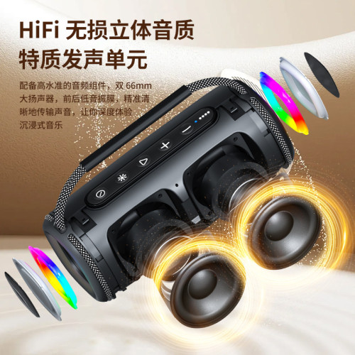 新款無線藍牙音箱戶外防水可攜式超重低音砲帶RGB燈音響手提音響