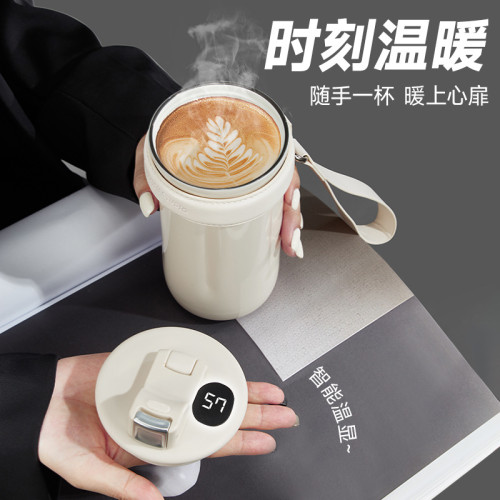 草莓生活陶瓷內膽咖啡杯保溫杯家用可攜式杯子316不鏽鋼智能隨行杯