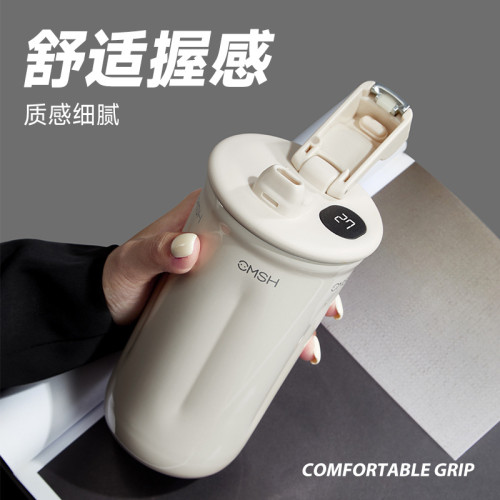 草莓生活陶瓷內膽咖啡杯保溫杯家用可攜式杯子316不鏽鋼智能隨行杯