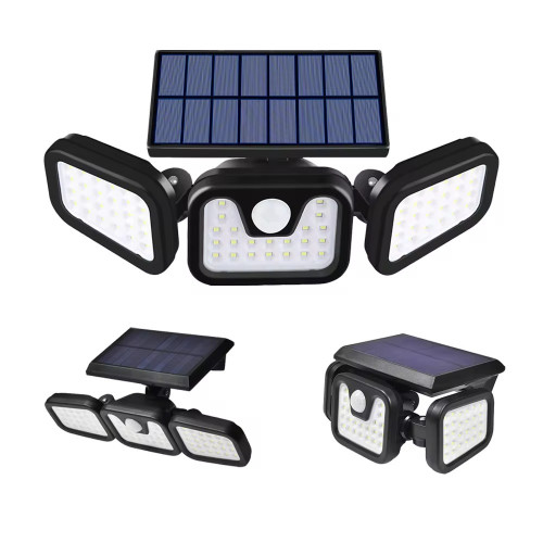 新款74LED太陽能感應燈三頭可旋轉感應壁燈戶外花園燈車庫燈