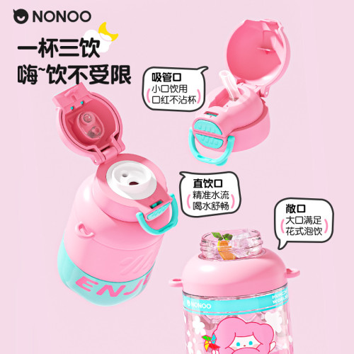 【兩衹裝】NONOO兒童保溫杯+tritan水杯萌趣男女學生水杯子雙飲蓋