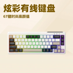 宏基67鍵有線鍵盤炫彩發光機械手感遊戯辦公鍵盤usb時尚三拼色224