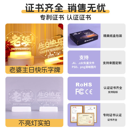 老婆生日快樂led燈牌發光字母燈擺件室內浪漫布置裝飾氛圍小夜燈
