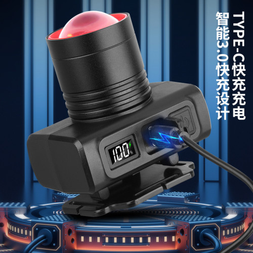 TEMU TIKTOK鋁合金可攜式頭燈戶外照明用伸縮變焦功能長續航頭燈