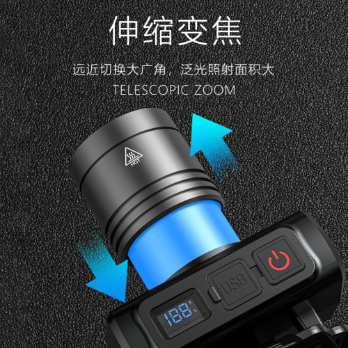 TEMU TIKTOK鋁合金可攜式頭燈戶外照明用伸縮變焦功能長續航頭燈