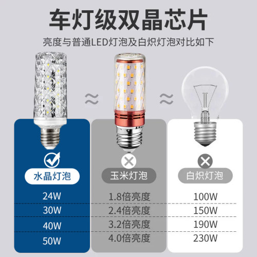 超亮led燈泡e27充電螺口三色室內節能燈玉米燈泡大瓦家用吊燈光源