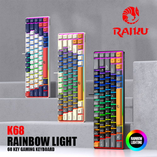 RAIKU雷魁K68三拼色68鍵遊戯競技辦公筆電電競有線機械手感鍵盤