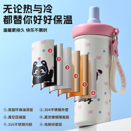 小貓保溫杯大容量冰霸杯波點派對小清新隨便杯女高顔值吸管水杯便