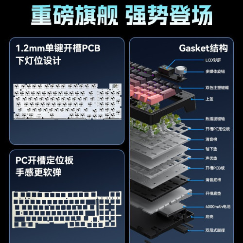 三巨SG99pro三模無線藍牙帶顯示屏客製化熱插拔機械鍵盤側刻漸變