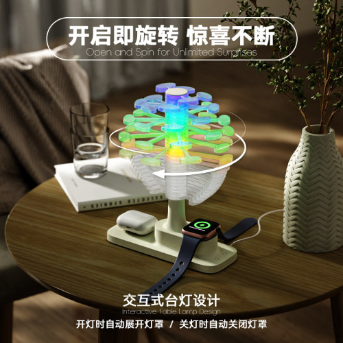 新款無線充小夜燈創意折曡螺旋樹三合一無線充氛圍燈桌面擺件