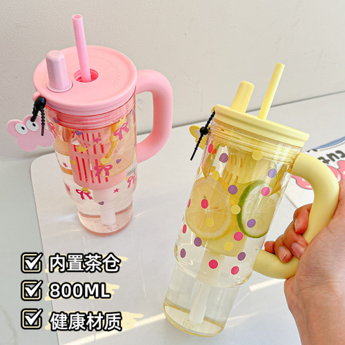 2025新款高顔值大容量夏季吸管水杯雙飲冰霸杯可攜式帶茶倉塑膠杯子
