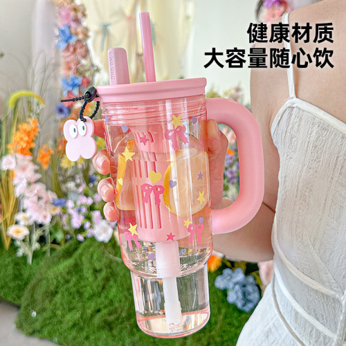 2025新款高顔值大容量夏季吸管水杯雙飲冰霸杯可攜式帶茶倉塑膠杯子