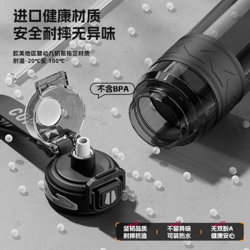 夏季健身運動水杯夏季男學生專用耐高溫吸管塑膠杯可攜式水壺印
