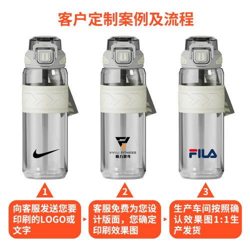 夏季健身運動水杯夏季男學生專用耐高溫吸管塑膠杯可攜式水壺印