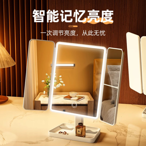 鏡子化妝鏡led帶燈桌面桌上型可立折曡家用學生宿舍放大梳妝美妝鏡