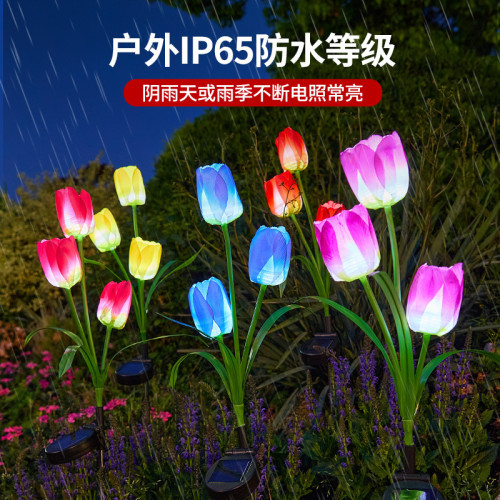 新款led太陽能地插燈戶外草坪花園鬱金香景觀燈公園亮化裝飾彩燈