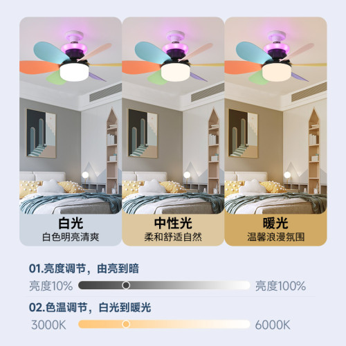 新款RGB風扇燈e27螺口led吊扇燈扇葉可拆卸臥室客廳吸頂風扇燈