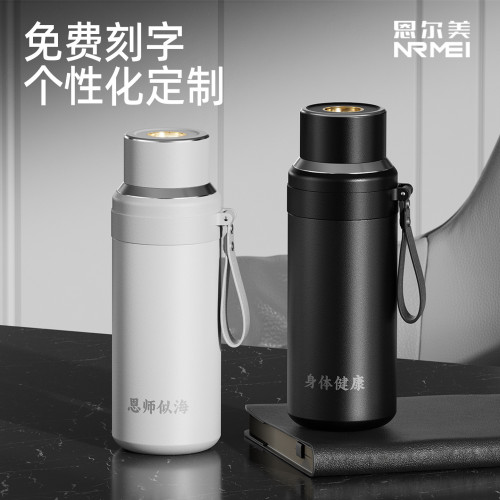 保溫杯男款大容量機械顯溫2025新款可攜式茶水分離316L泡茶杯子水壺