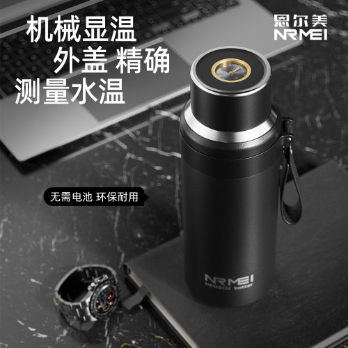 保溫杯男款大容量機械顯溫2025新款可攜式茶水分離316L泡茶杯子水壺