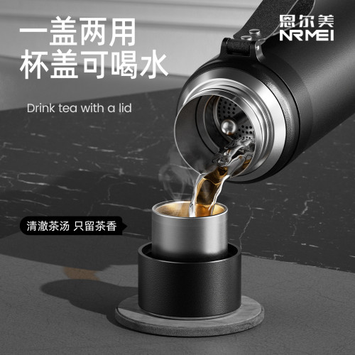 保溫杯男款大容量機械顯溫2025新款可攜式茶水分離316L泡茶杯子水壺