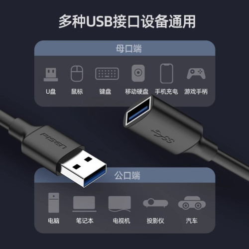 品勝 usb3.0延長線公對母電腦U盤網卡滑鼠硬盤數據加長線1/2/3米