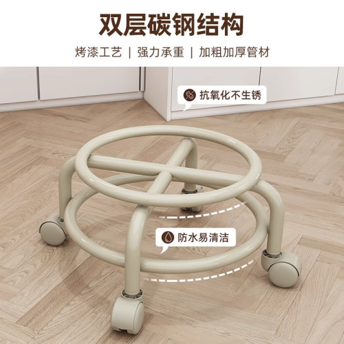 萬向輪小凳子滑輪矮凳家用帶娃神器帶輪圓凳可移動板凳入戶換鞋凳