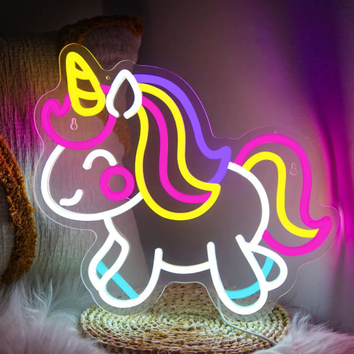 彩虹小馬獨角獸霓虹燈臥室裝飾燈牌UV獨角獸LED發光柔性燈可調光