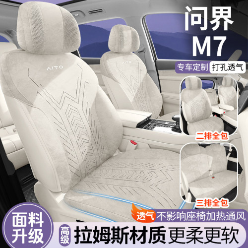 適用於問界M7專車專用汽車坐墊拉姆斯翻毛皮座椅套四季通用通風